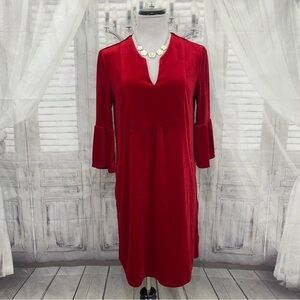 NEW Jude Connally Size Small Dress Kerry Velvet Ruby Red V Neck Stretch Pockets